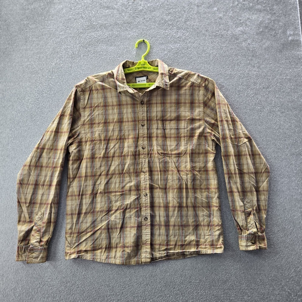 REI Men Button Up Shirt M Yellow Plaid Gorpcore Long Sleeve